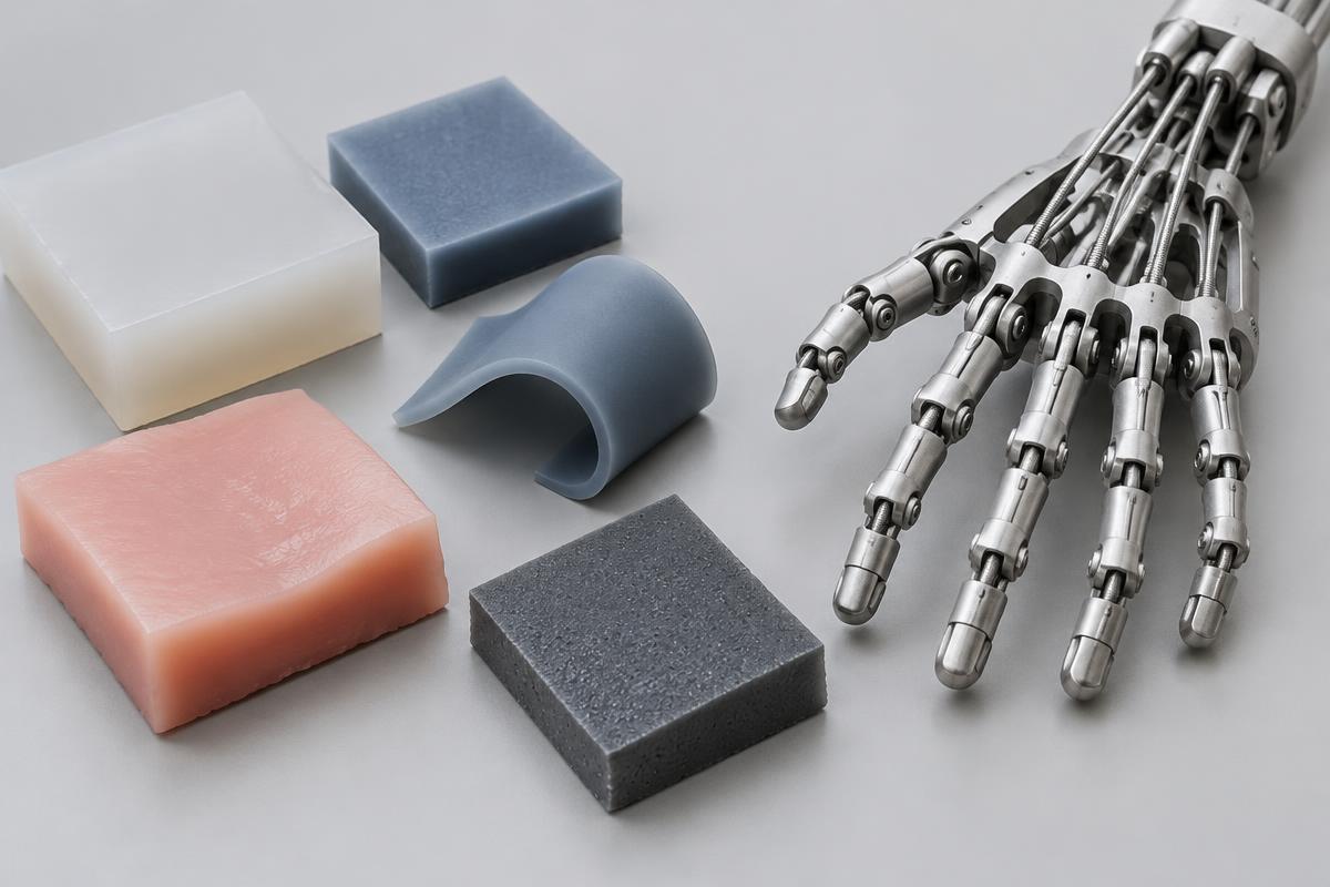 Illustrated Small sex sample blocks beside an articulated metal display hand